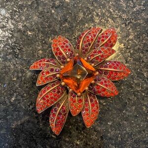 Joan Rivers Vintage Red Stones and Gold-tone Poinsettia Floral Brooch